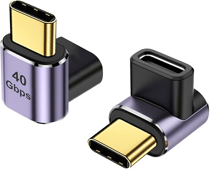 AreMe 90 Degree USB-C Male to USB-C Female Adapter (2 Pack), Type-C Up and Down Right Angle 40Gbps PD 100W Fast Charging Connector for Steam Deck, Switch, Laptop, MacBook Pro/Air, Tablet and Phone