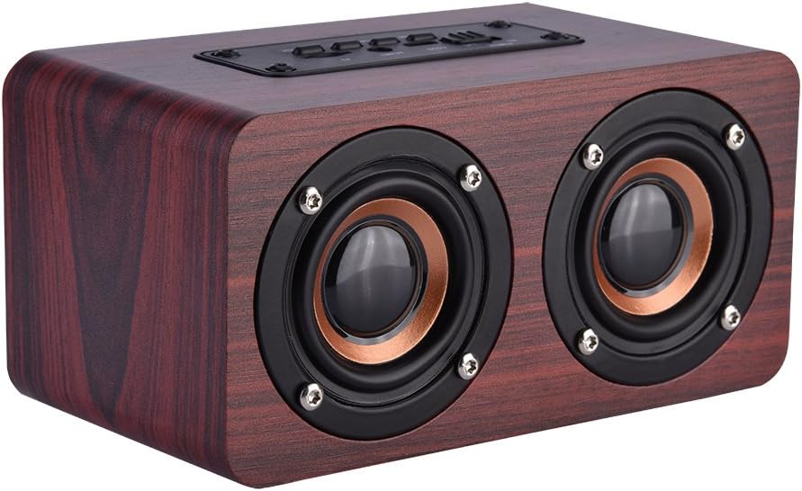 Zerone Wooden Bluetooth 4.2 Speaker, Portable Mini Multimedia Music Speakers with 2 Horns, Superior Sound Quality (Red
