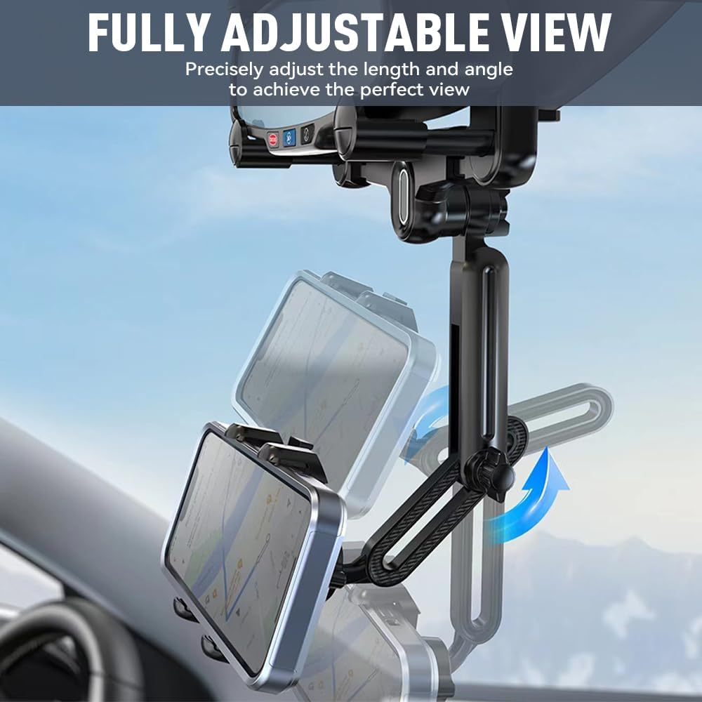 Rearview Mirror Phone Holder for Car, 360° Rotatable Anti-Shake Design for All Phones and Cars