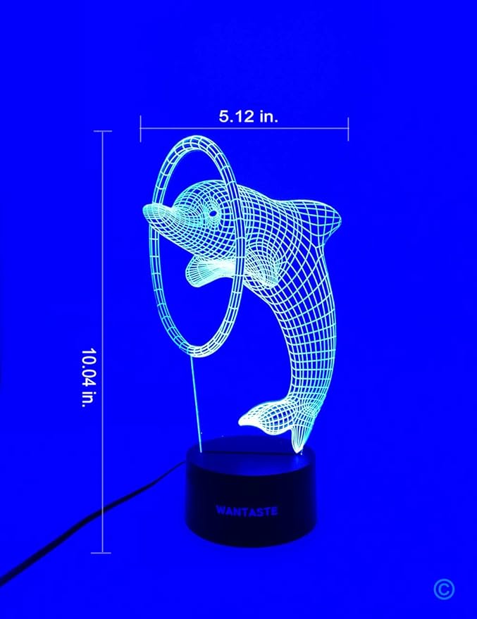 3D Dolphin Decor Lamp with Remote, 7 Color Changing Night Light Toys, Ocean Porpoise Birthday Gift for Kids, Girls, Boys