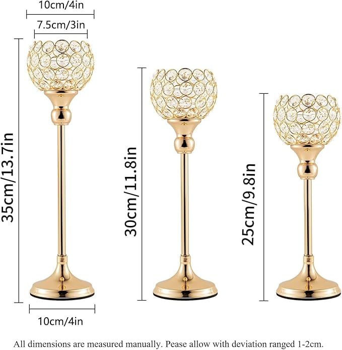 VINCIGANT Candle Holders for Tea Lights Wedding Table,Gold Crystal Candle Holders Candle Stick Holder Rhinestone Decorative Tray for Party Thanksgiving Gift