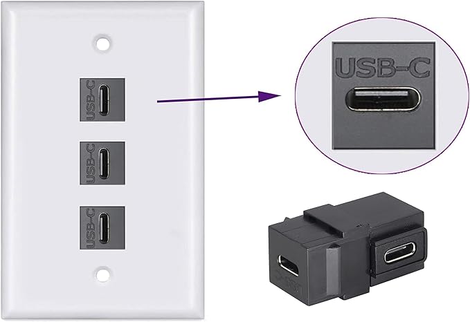 90 Degree USB C 3.1 Keystone Insert Jack Connector Right Angled USB 3.1 Type-C Female to Female Keystone Insert Socket Adapter Coupler for Wall Plate Outlet Panel (90 Degree/Black/2 Pack)