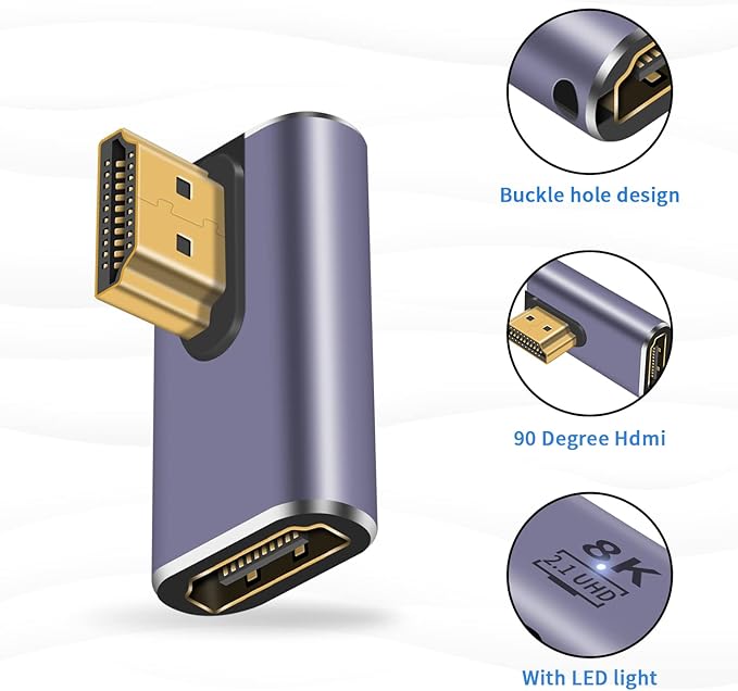 Poyiccot HDMI 90 Degree Adapter 8K, Right Angle HDMI 2.1 Adapter, 48Gbps Male to Female Exender, Support 8K@60Hz, 4K@120Hz, 3D HDR for Laptop, TV, Monitors,PS5,(2-Pack)