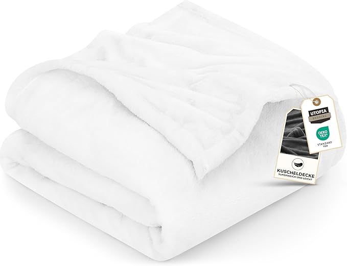Utopia Bedding Fleece Blanket Queen Size White 300GSM Luxury Anti-Static Fuzzy Soft Microfiber Bed Blanket (90x90 Inch)