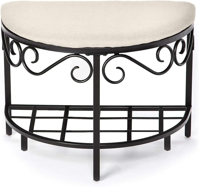 Mango Steam Half Moon Shoe Bench - Vanity Seat/Dressing Stool/Makeup Chair - White