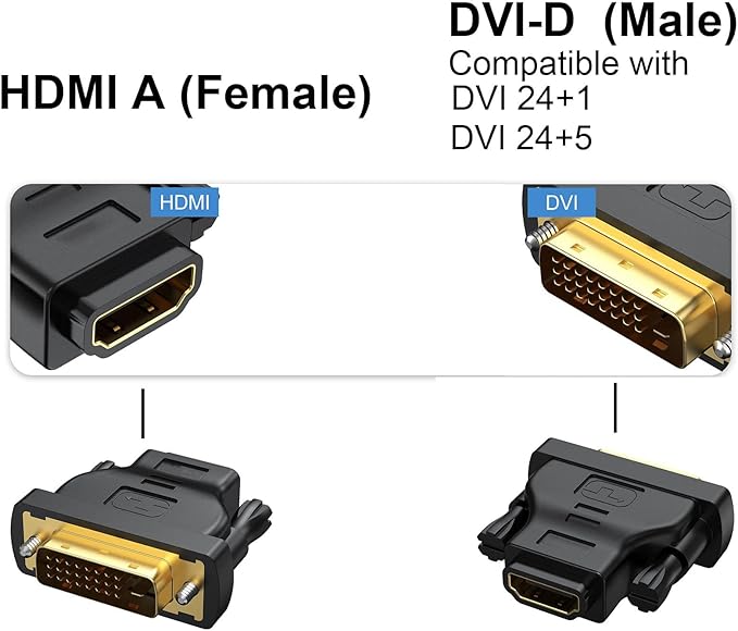 DVI to HDMI Adapter 10-Pack, Bidirectional Female HDMI to DVI-D(24+1) Male Adapter with Gold-Plated for Computer, Monitor, Projector, TV, PS3/4/5 Nintendo Switch and More