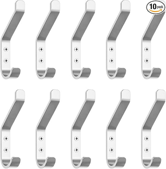 GlazieVault Coat Hook– Door Hook (10 Pack) - Heavy Duty Wall Mounted - Premium Design Rust Free Hooks