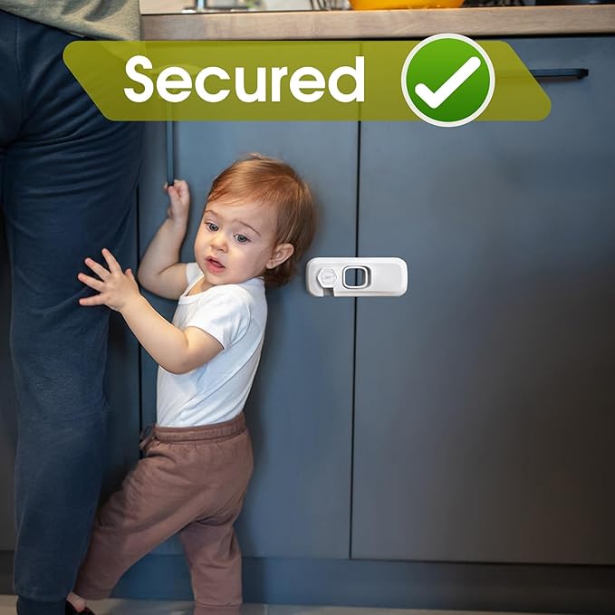 5 Pack Fridge Locks for Kids, QYESWHSR Child Proof Refrigerator Lock with Sticky Adhesive Pads, Fridge Child Locks, RV Refrigerator Door Latch, Oven Lock Safety to Keep Door Closed White