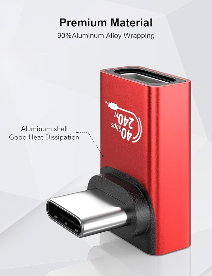 XAOSUN USB C 90 Degree Adapter 2 Pack, 240W 40Gbps USBC Angle adapters, Thunderbolt 4 Right Angle Adapter Compatible with Steam Deck, ROG Ally, MacBook, Switch, iPhone 17 16/15