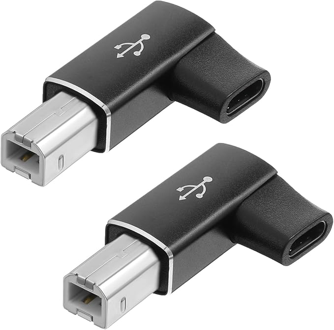 3PCS USB B to USB C Printer Adapter 90 Degree Right Angle Type-C Female to Midi Converter Type-C to USB-B Convert Connector Compatible with Printer, Electric Piano, Laptops