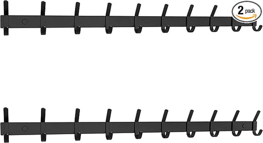 Matte Black Coat Rack Wall Mount – 30 Inch Stainless Steel Hook Rail with 10 Double Coat Hooks – Wall Mounted Entryway Organizer for Coats, Hats, Bags, Towels, Robes, Closet or Bathroom - 2 Pack