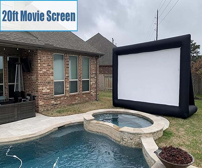 20 Feet Inflatable Projector Movie Screen for Outdoor, Portable Blow Up Projection Screen with Air Blower, Front/Rear Projection for Backyard Pool Party Movie Nights (20ft)