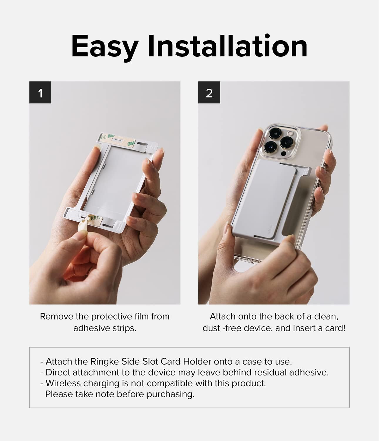Ringke Side Slot Card Holder for Phone Case, Business Card Holder for iPhone, Galaxy, and Pixel, Clear Mist