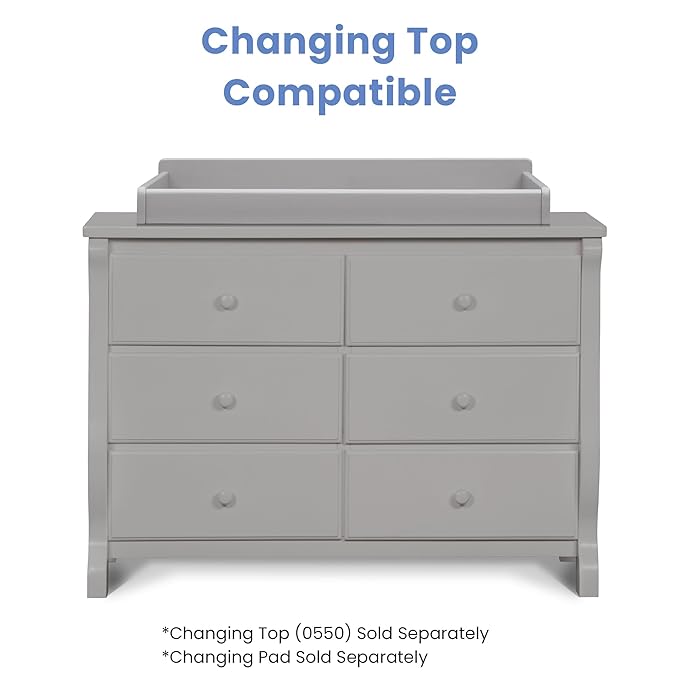Delta Children Universal 6 Drawer Dresser with Interlocking Drawers - Greenguard Gold Certified, Grey