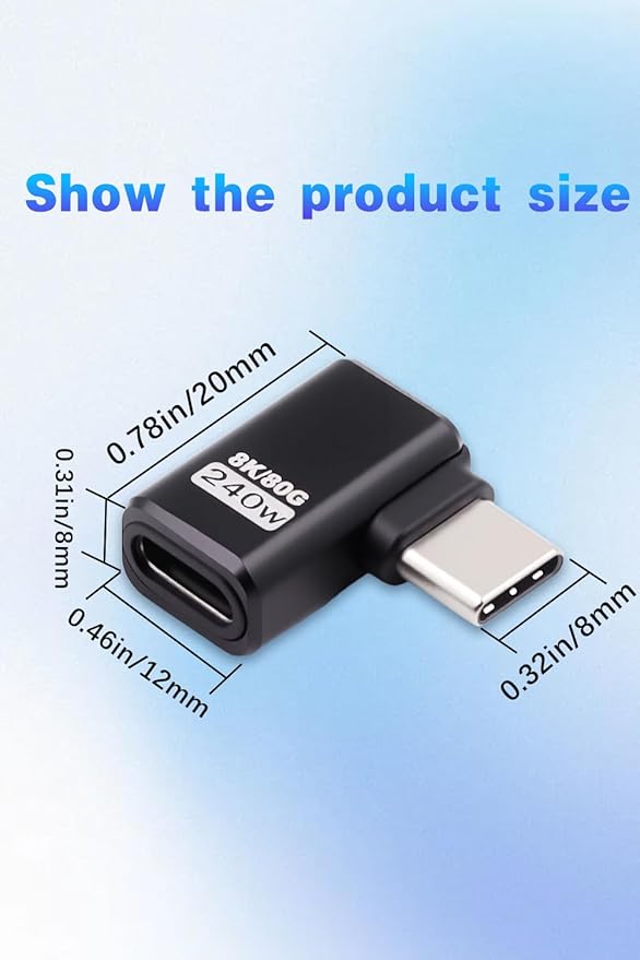 Duttek 80Gbps Right Angle USB-C Adapter, Up to [8K@60Hz Video, 240W Charging, 80Gbps Data Transfer] 90 Degree USB C Extender Adapter for Thunderbolt 5/4, iPhone 16, Steam Deck 2 Pack