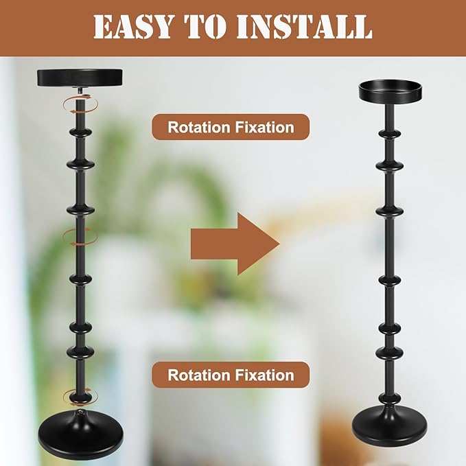 Maxdot Black Metal Pillar Candle Holder 36" 29" Tall Decorative Taper Candle Stand Set of 2 Floor Candlestick Holder Large Metal Black for Christmas Halloween Living Room