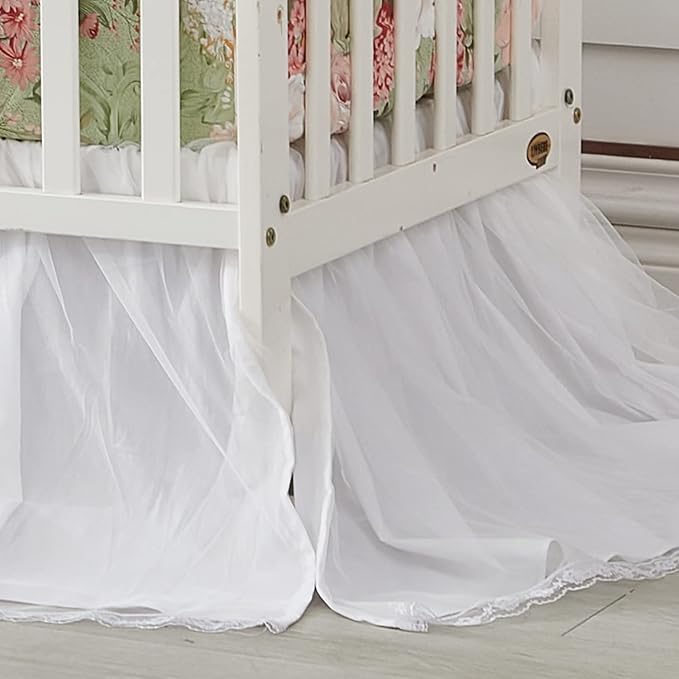 Brandream Crib Bedding Sets for Girls Garden Floral Nursery Set 3-Piece | Ruffled Baby Comforter, Crib Sheet and Tulle Lace Crib Bed Skirt, Green White