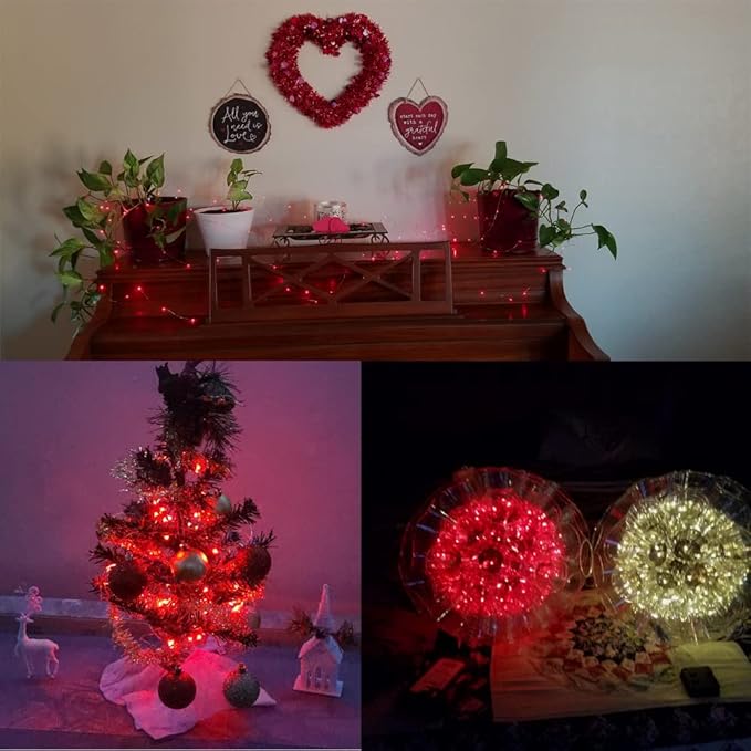 String Lights,LED Copper Wire Lights, Each Set 33ft/10M 100LEDs and 9 Remote Control.AA Battery Powered,Decor Rope Lights for Holiday,Wedding, Parties.(Red)