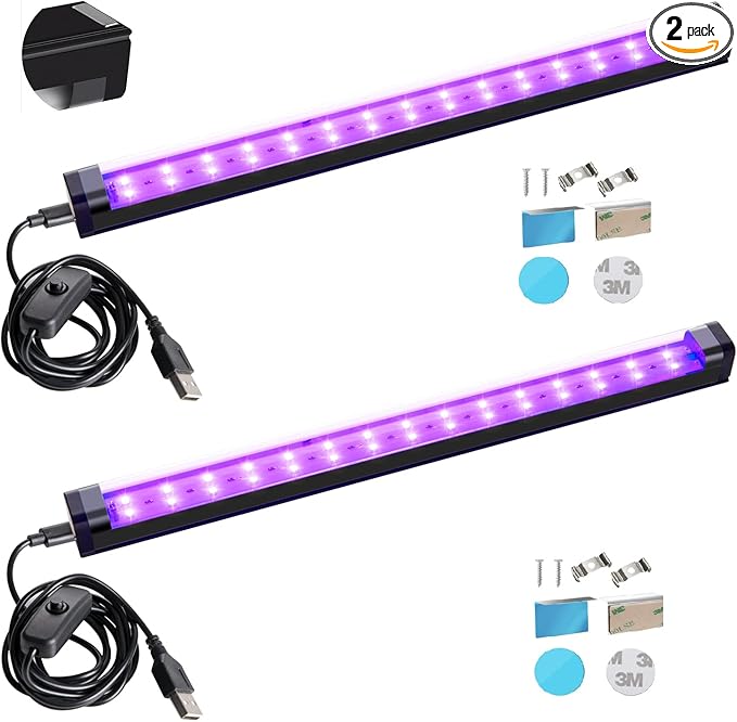 Black Light Bar 10W 1ft LED Blacklight for Fluorescent Tapestry Poster Body Paint Glow Party UV Strip Lights for Cabinet and Display Magnetic THLITURE 2 Pack