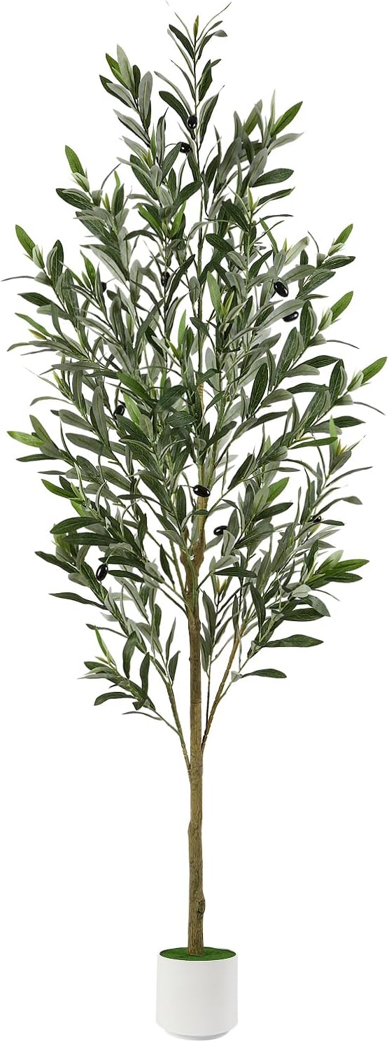 Alupssuc 5FT Artificial Olive Trees, Faux Silk Plant with Lively Artificial Trunk and Lifelike Fruits, Indoor Fake Potted Tree with White Planter for Modern Home Office Living Room Decor