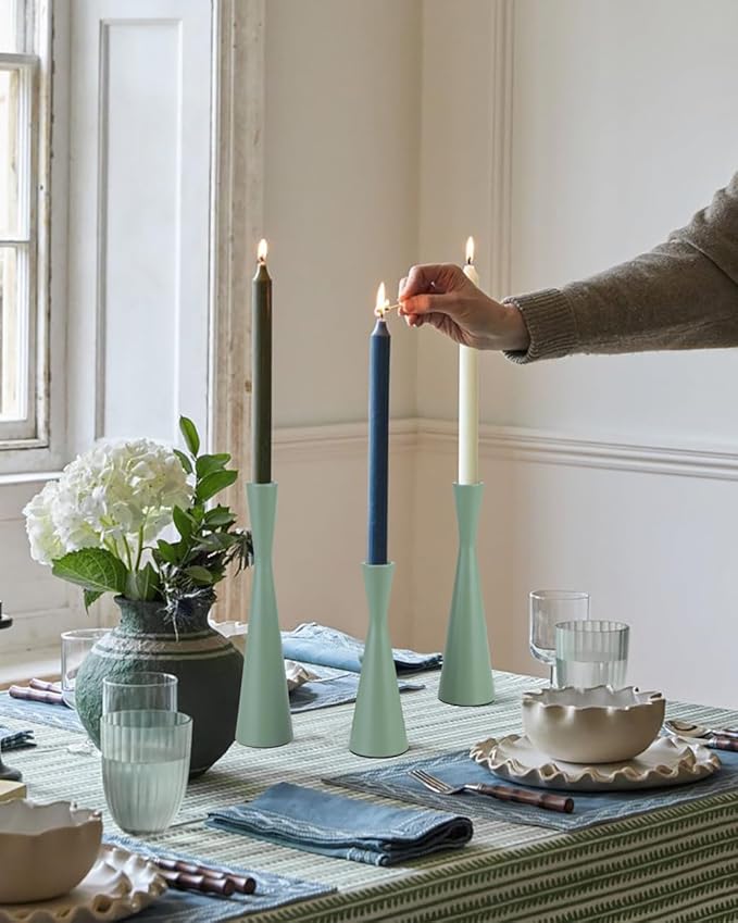 Vixdonos Taper Candle Holders Metal Candlestick Holders Set of 3 Table Mantel Decorative Candle Stand for Dinning,Party，Wedding,Home Decor(Green)