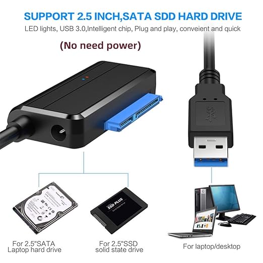 NFHK USB 3.0 to Angled SATA 22 Pin Adapter Cable for 2.5" 3.5inch Hard Disk Drive SSD for Desktop Laptop