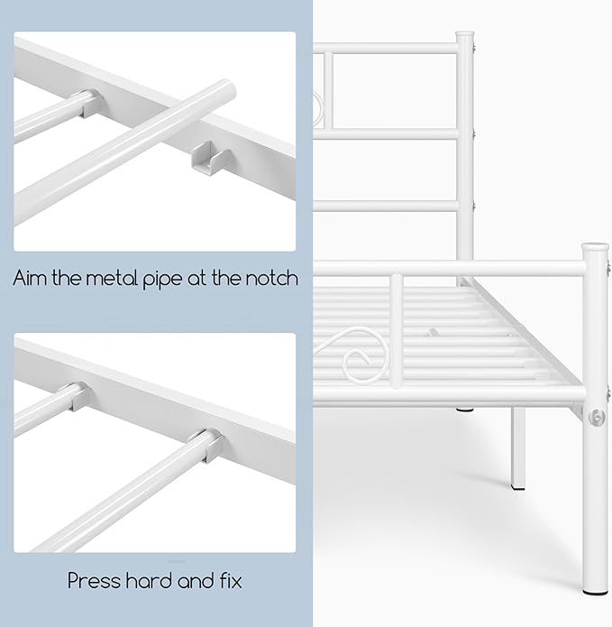 Yaheetech Full Bed Frames Metal Platform Bed with Headboard&Footboard for Bedrooms/No Box Spring Needed/Easy Assembly/Underbed Space: 12.6"/White Full Bed
