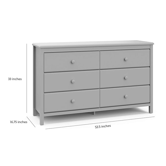 Storkcraft Alpine 6-Drawer Dresser (Pebble Gray) – GREENGUARD Gold Certified, Gray Dresser for Bedroom, Kids & Nursery Storage Drawers, Safety Interlocking Drawers, Pre-Installed Tracks, Kids Bedroom