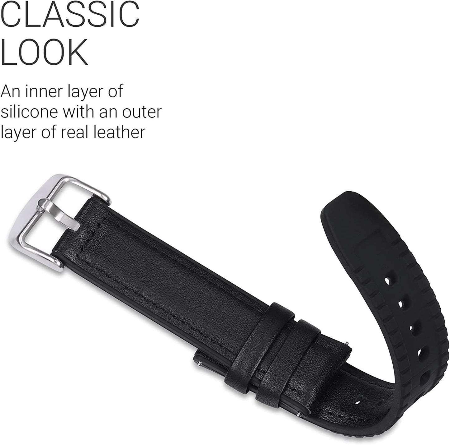 Lamshaw 22mm Leather Silicone Replacement Smartwatch Strap, Compatible for IDW13, IDW16, IDW19, TOOBUR, and More