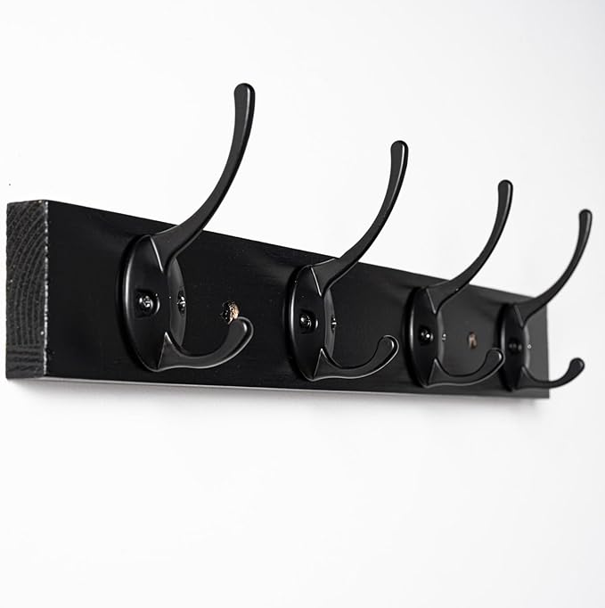 Coat Hooks Wall Mounted, Wooden Hat Rack with 4 Hooks for Entryway, Bathroom,Bedroom(Black)