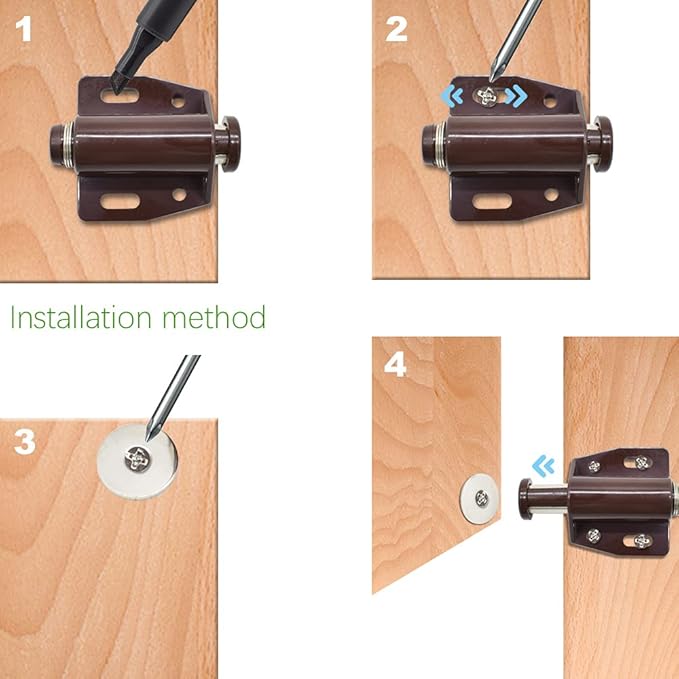12Pack Magnetic Touch Push to Open Door Latch for Heavy Duty Door Push Release Latch Kitchen Drawer Push Catch Pop Out Latch Kitchen Closet Door Closing (Brown)