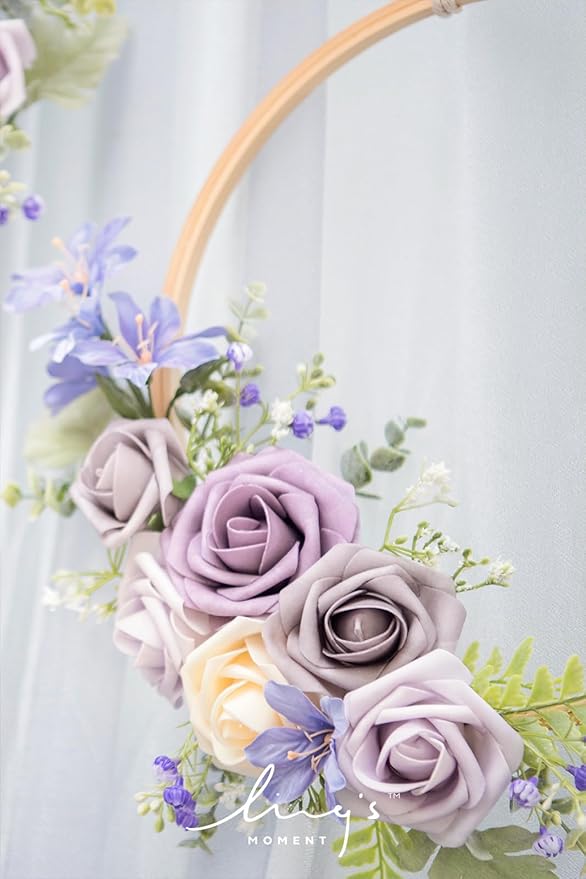 Ling's moment Artificial Flowers 50Pcs Dusty Violet Roses Decor w/Stems,3" Real Touch DIY Foam Floral for Wedding Bouquet/Centerpieces, Outdoors Party Backdrop, Room/Table, and Garden/Pot Decorations
