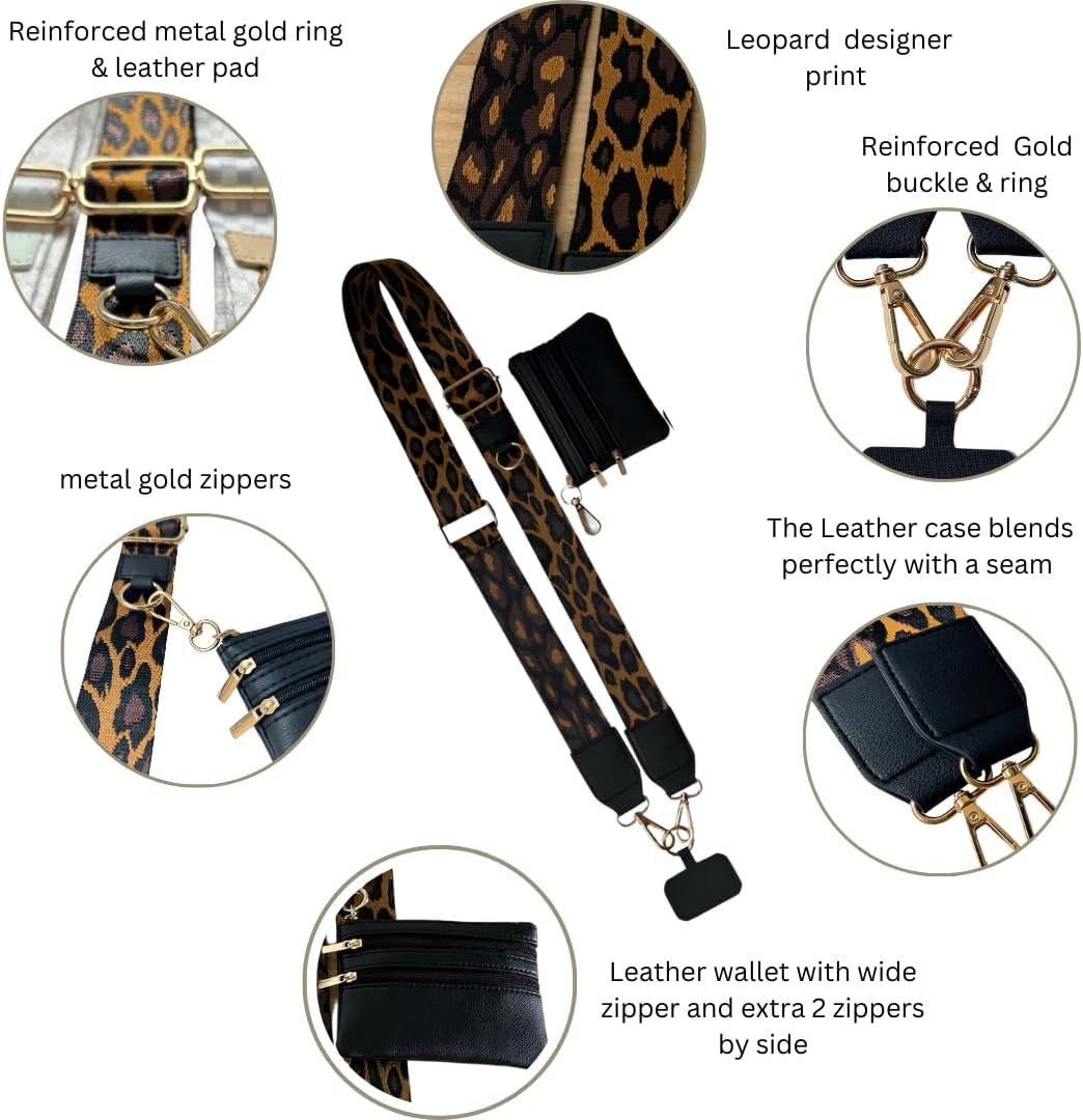 Phone Lanyard Crossbody Adjustable Strap with Zipper, Leather Wallet Pouch, Multifunctional Phone Lanyard