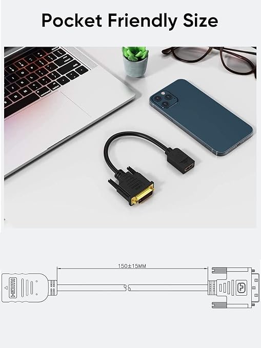 CableCreation DVI to HDMI Cable 0.5ft Short 2PAK, Bi-Directional HDMI Female to DVI-D(24+1) Male Adapter, 1080P DVI-D to HDMI Conveter, for PC,TV Box, PS5, Blue-ray, Xbox,Switch