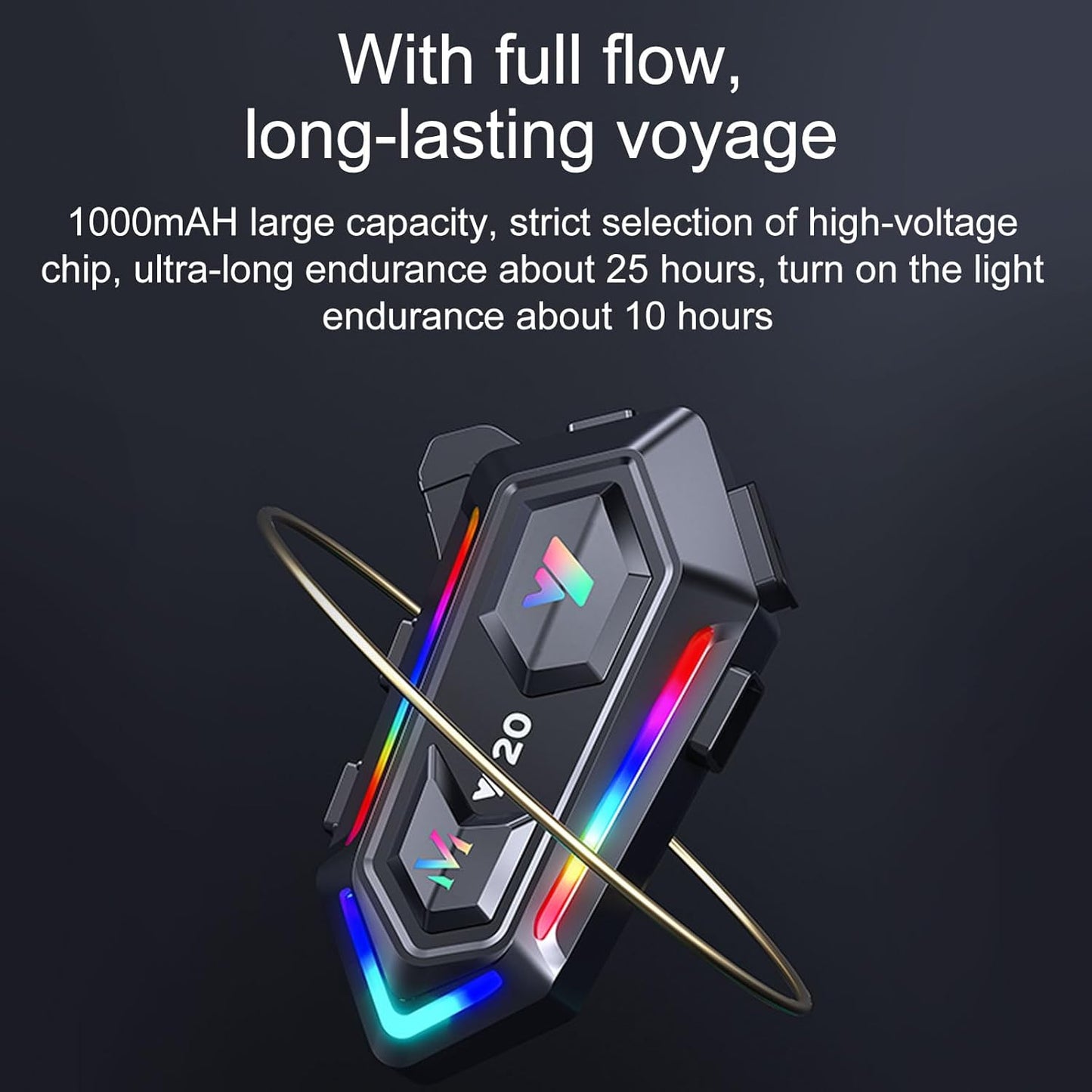 Y20 Motorcycle Helmet Bluetooth Headset, Bluetooth 5.3 with RGB Lighting, Smart Noise Reduction, HiFi Sound Quality