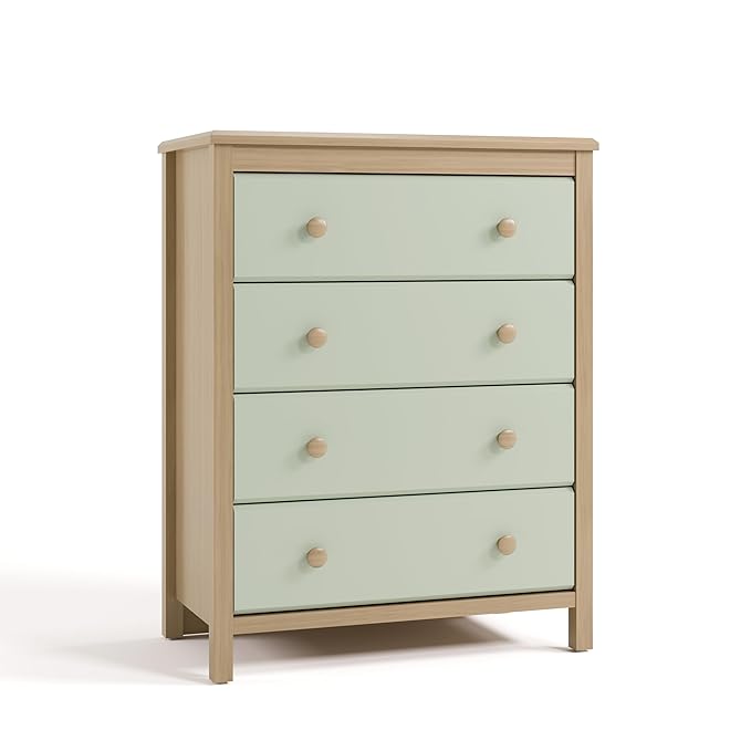 Storkcraft Alpine 4 Drawer Dresser (Driftwood with Sage) – GREENGUARD Gold Certified, Kids Storage Organizer, Modern 4 Drawer Chest for Bedroom, Must-Have Nursery Storage