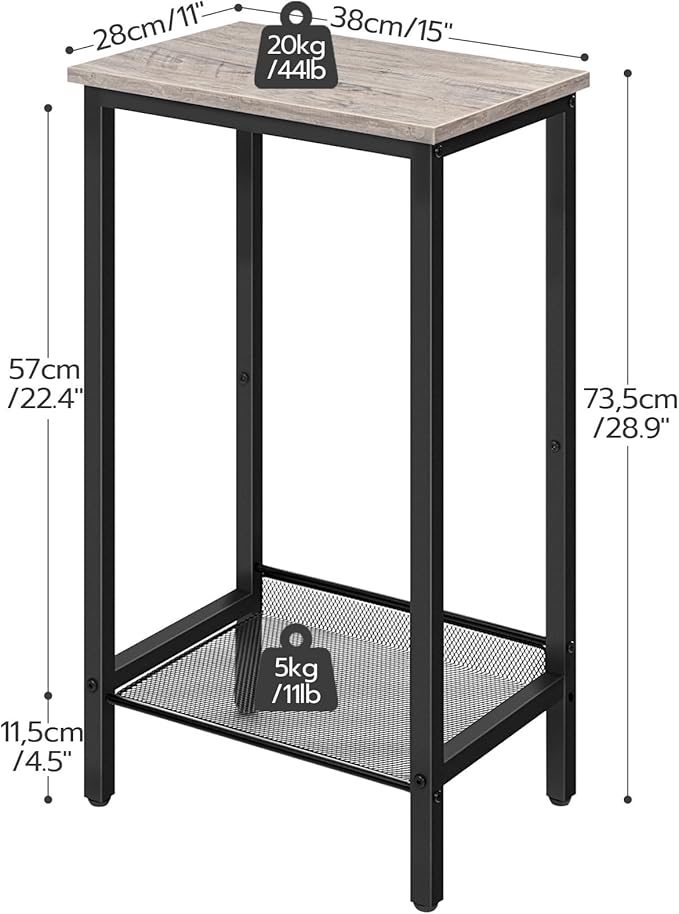 HOOBRO Tall Side Table, Industrial End Telephone Table with Adjustable Mesh Shelves, for Living Room, Bedroom, Entryway, Office, Greige BG03DH01