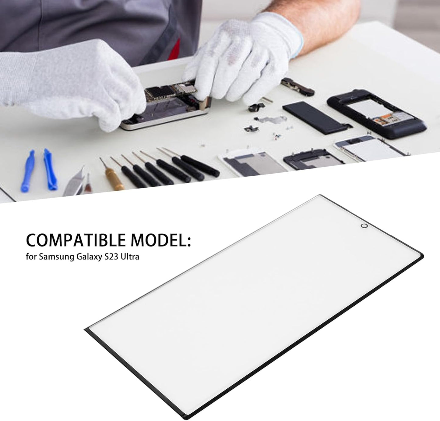 Front Outer Glass Screen Replacement Kit for Galaxy S23 Ultra, Phone Screen Assembly with Repair Tools
