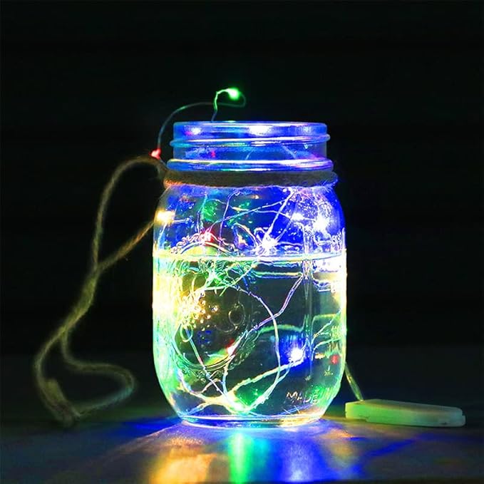 Fairy Lights CR2032 Battery Operated,6.6Ft/2Meter 20 LEDs Micro Silver Wire String Lights for Bedroom Christmas Party Wedding Decoration (Multi-Colour, 6 Pack)