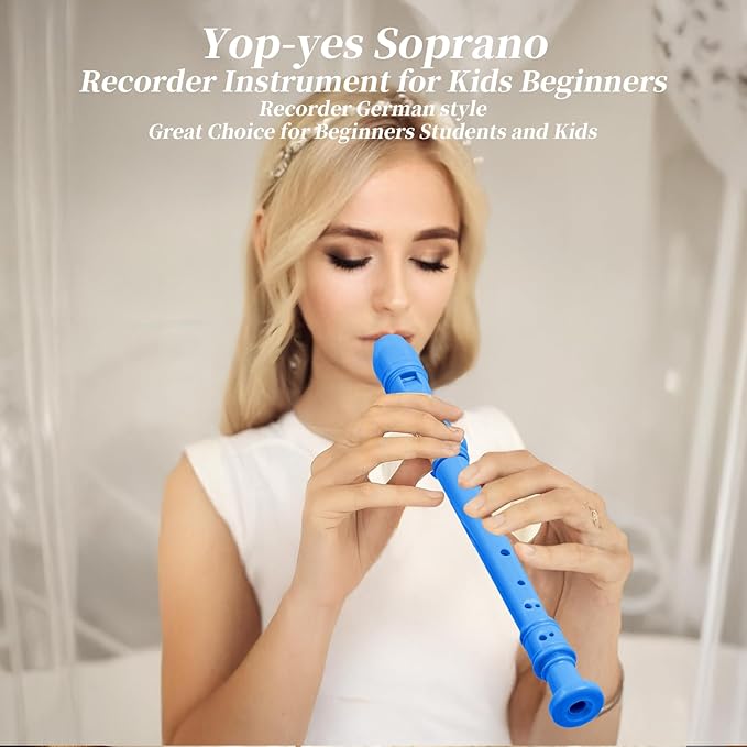 Soprano Recorder for Kids Beginners, German Fingering, C Key, 3 Piece with Cleaning Rod, Bag, Fingering Chart (Blue)…