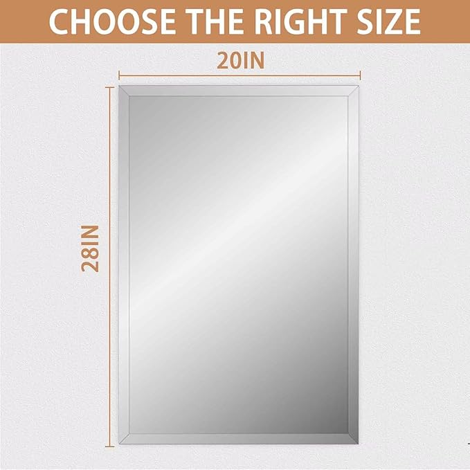 Frameless Mirror for Bathroom Vanity,20x28in Wall Mounted Mirrors for Over Sink Decorative Rectangular Frameless Mirror,With Polished Edge,Hangs Horizontally Or Vertically,Entryways,Room,Shatterproof