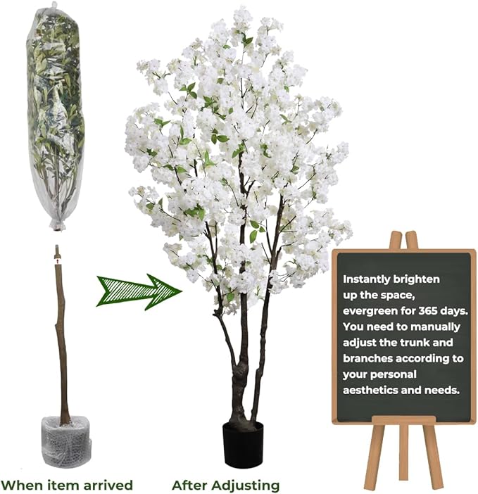 Large Artificial Cherry Blossoms Tree Indoor Faux Cherry Blossom Tree White 6FT Bedroom Trees for Home Decor