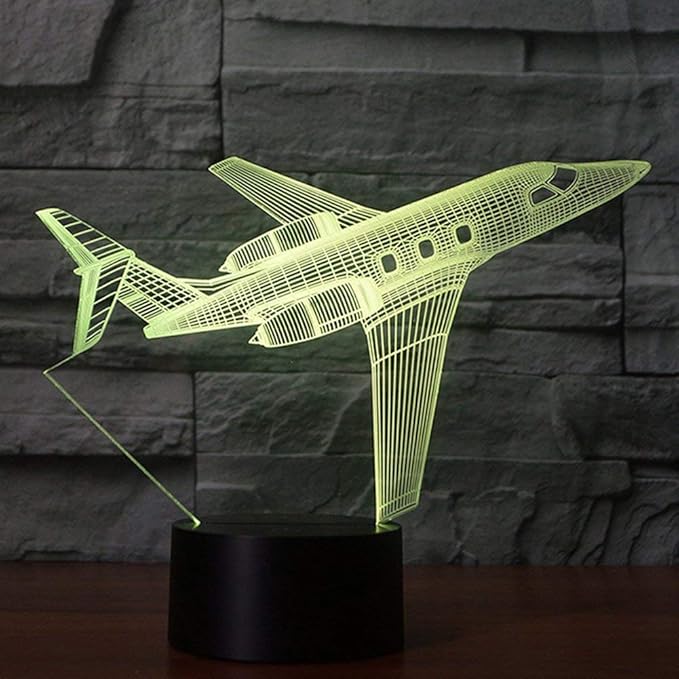 Creatively 3D Plane Lights LED Airplane Night Light, YKLWORLD 3D Aero Plane Illusion Table Lamp with 7 Colors and USB Powered, Best Bedroom Decor Toys Gifts for Kids Children Birthday