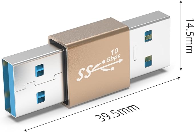 3Pack USB Adapter Male to Male, 10Gbps USB 3.1 Type A to Type A high Speed Extension Connector for Hard Driver, Laptop, DVD Player, USB3.0 Hub, Monitor, Camera, Gold