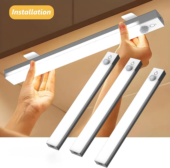 Under Cabinet Lighting 4 Inches Rechargeable Motion Sensor Light Indoor, 3 Color Dimmable Closet Light Battery Operated, USB Stick on LED Magnetic Under Counter Lights for Kitchen Stair,12 Packs