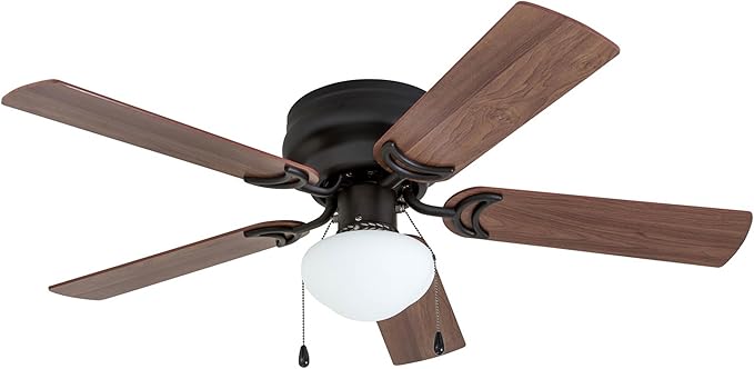 Prominence Home Alvina Traditional 42 Inch Ceiling Fan with Light, LED Flush Mount Ceiling Fan, Indoor Fan with 5 Blades, Light Cherry and Maple Brown Blade Finish Options, Bronze (50860-01)