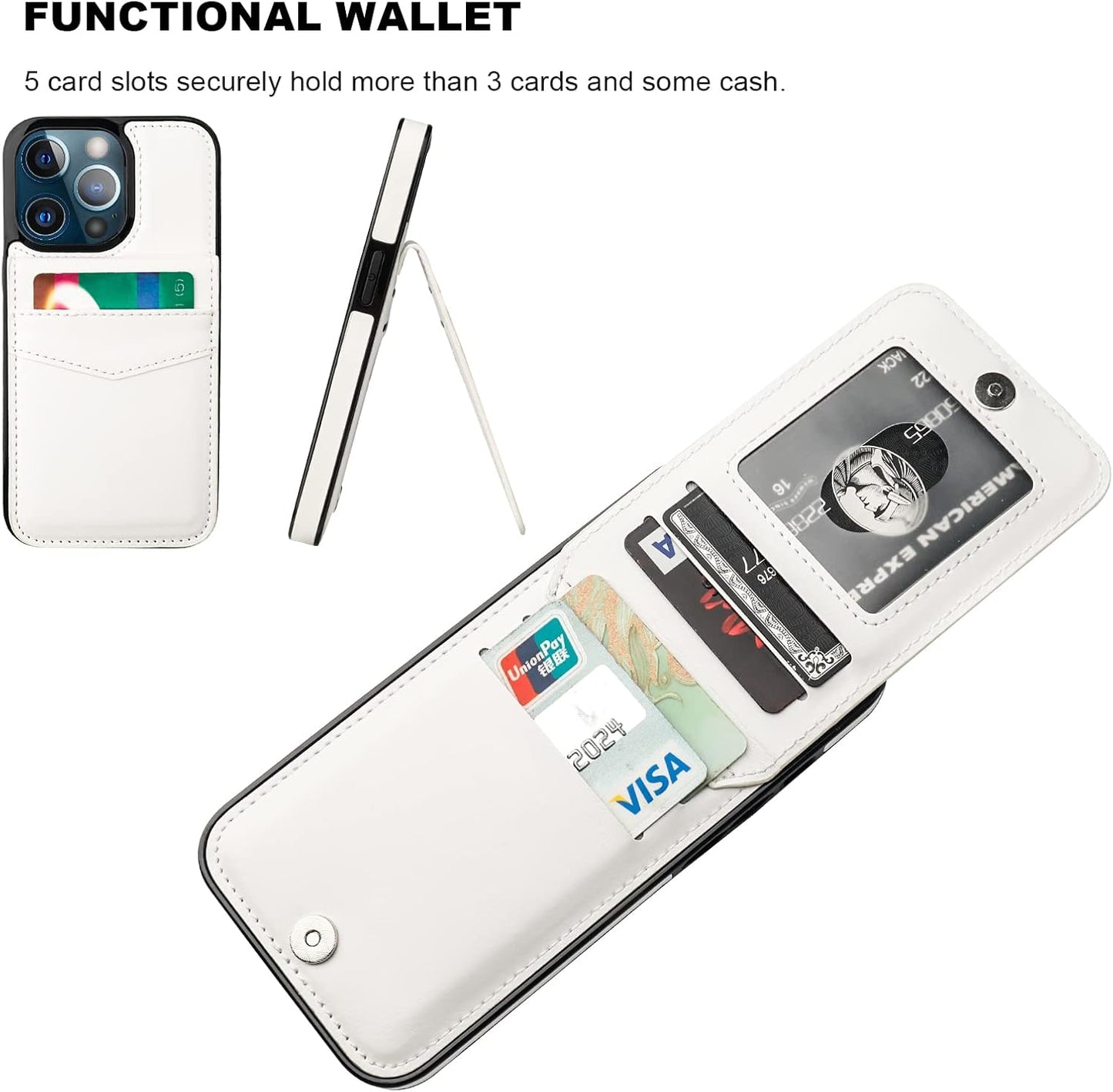 KIHUWEY Compatible with iPhone 13 Pro Case White - Wallet with Credit Card Holder, Premium Leather Magnetic Clasp