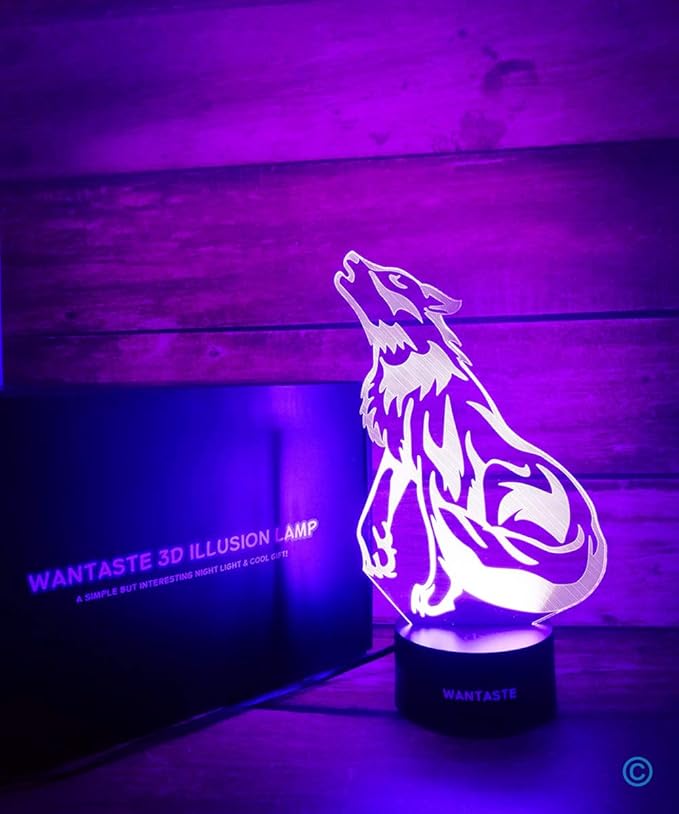 3D Wolf Decor Lamp with Remote, 7 Color Changing Night Light Toys, Birthday Gift for Kids Girls Boys
