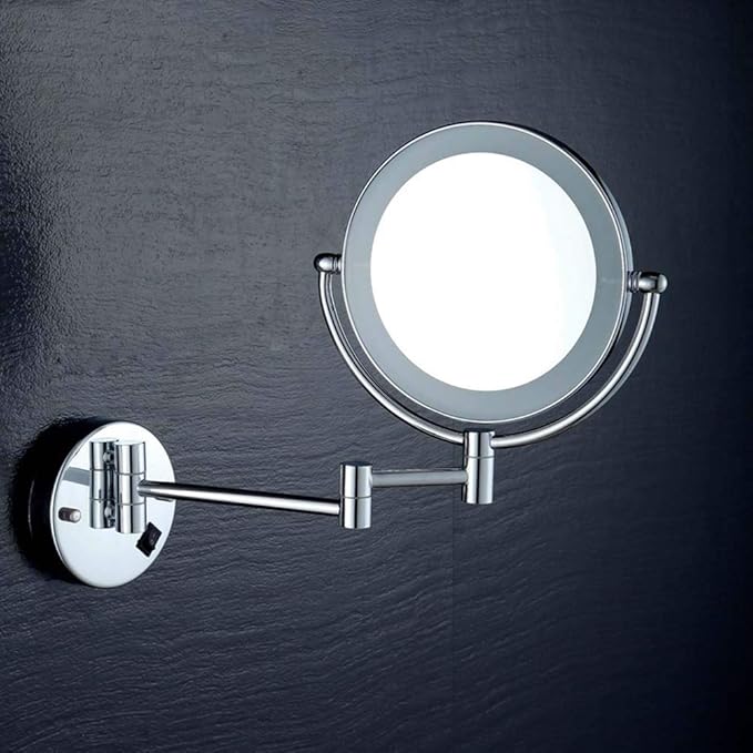 8Inch 10X Magnifier with LED Light Wall-Mounted Bathroom Mirror Wall Mounted Makeup Mirror Extended to 17 Inches Powered by USB Charging for Bathroom Hotels,Chrome (Color : Blackbronze)