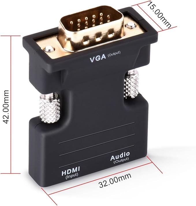 Tendak Active 1080P Female HDMI to VGA Male Converter Adapter Dongle with 3.5mm Stereo Audio Portable HDMI Connector for Laptop PC PS3 Xbox STB Blu-ray DVD TV Stick